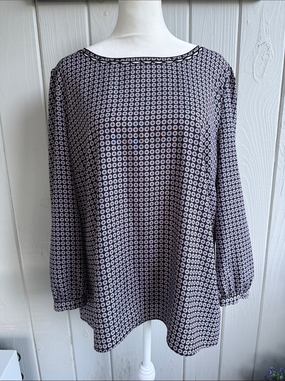 J. Crew Black & Pink Geometric Long-Sleeve Blouse